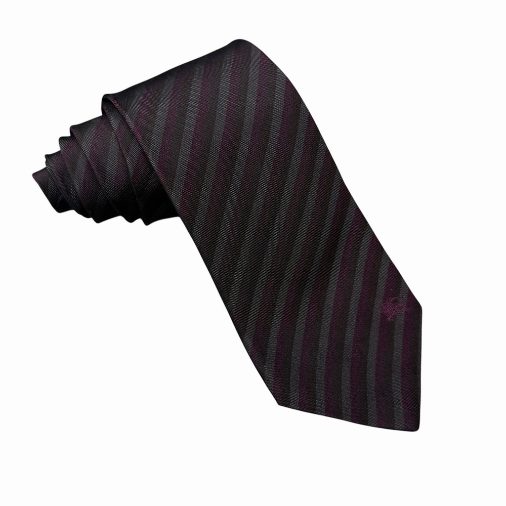 Burberry London Recent Tie Purple Striped Equestrian Logo Silk 3 3/8" 62.25" guc